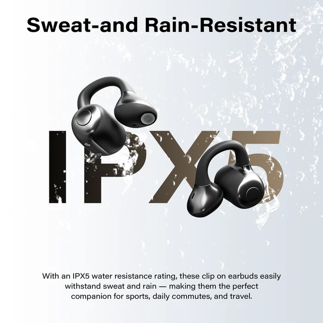 Alt view image 5 of 7 - Clip-on Earbuds,Three Audio Modes,Bluetooth 6.0 Open Ear Earbuds IPX5 Waterproof,40H Playtime,Fast Charging,Crystal-Clear Sound,Comfort Fit for Small Ears,Sports and Glasses Wearers