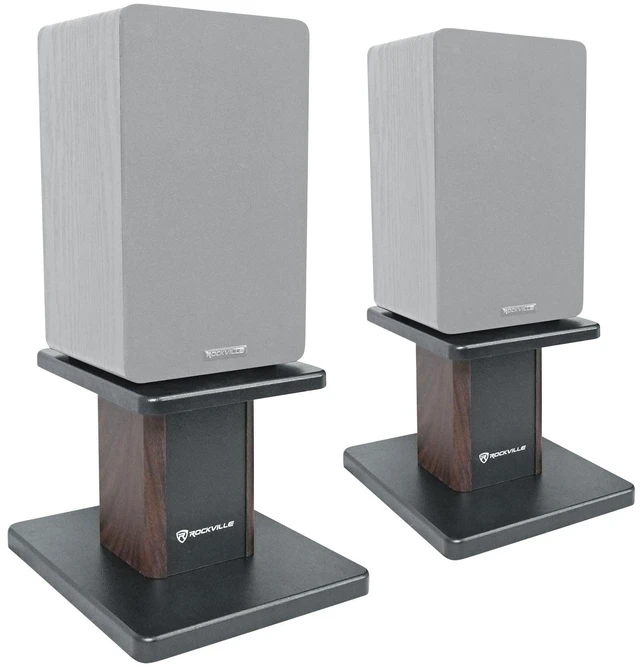 Alt view image 2 of 7 - RHT8D Pair 8" Dark Wood Desktop Speaker/Studio Monitor Stands 66 lb Load Capacity, EVA Isolation Pads, Medium-Density Fiber Core, Cable Clips and Ties, 9.25" x 7.28" Top Platform