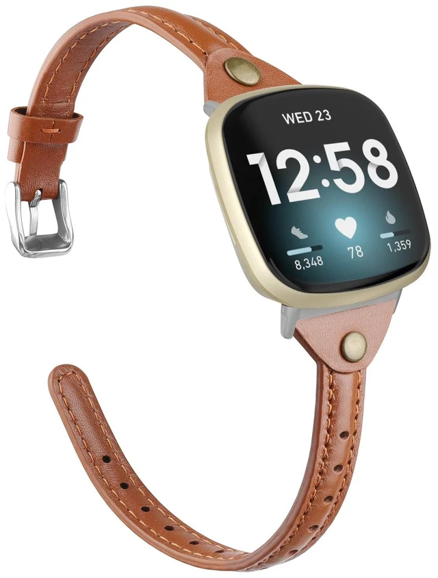 Main image of Compatible with Fitbit Versa 4/Versa 3/Sense 2/Sense Band for Women, Slim & Thin Leather Straps Bracelet Wristband for Fitbit Versa 4/ Fitbit Sense Smartwatch, Brown