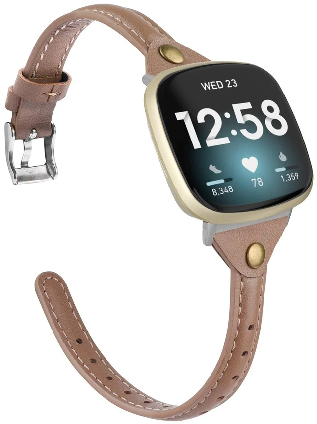 Main image of Compatible with Fitbit Versa 4/Versa 3/Sense 2/Sense Band for Women, Slim & Thin Leather Straps Bracelet Wristband for Fitbit Versa 4/ Fitbit Sense Smartwatch, Pink Grey