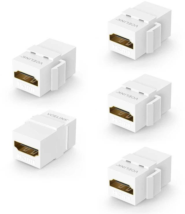 Main image of 8K HDMI Keystone Jack, 4K 120Hz Support 48 Gbps High Speed, 5-Pack 8K 60Hz and 4K 120Hz Support, HDMI 2.1 Female to Female Gold Plated Adapters, Snap-in 180 Degree for Wall Plate