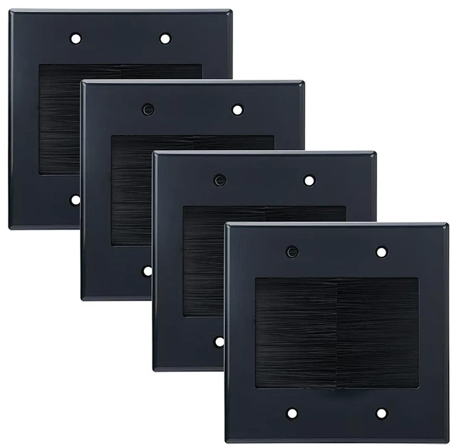 Main image of 2 Gang Brush Wall Plate (Black, 4 Pack), Double Gang Cable Wall Plate for Power Cords, Low Voltage Cables and Wires in-Wall Hiding