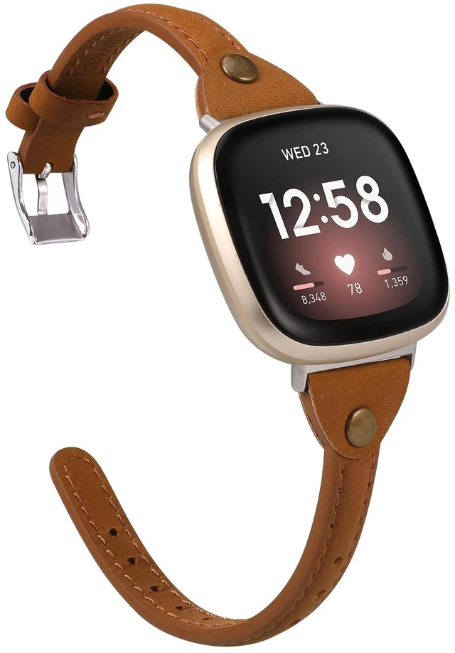 Main image of Compatible with Fitbit Versa 3/Fitbit Sense Band for Women and Men, Slim & Thin Leather Straps Bracelet Wristband for Fitbit Versa 3/ Fitbit Sense Smartwatch (Deep Brown)