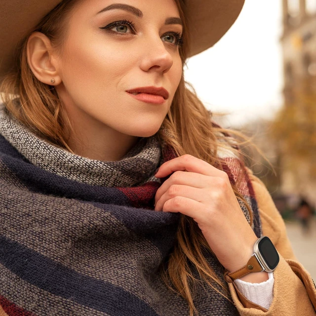Alt view image 6 of 6 - Compatible with Fitbit Versa 3/Fitbit Sense Band for Women and Men, Slim & Thin Leather Straps Bracelet Wristband for Fitbit Versa 3/ Fitbit Sense Smartwatch (Deep Brown)