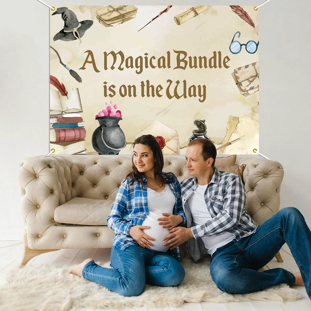 Alt view image 4 of 6 - A Magical Bundle is on the Way Backdrop - Magical Theme Baby Shower Decor, Magical Wizard Baby Shower Decorations 7x5ft