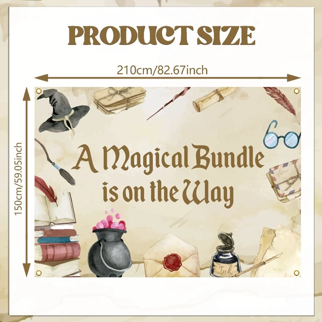 Alt view image 2 of 6 - A Magical Bundle is on the Way Backdrop - Magical Theme Baby Shower Decor, Magical Wizard Baby Shower Decorations 7x5ft