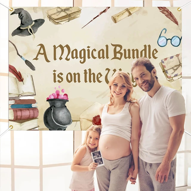 Alt view image 6 of 6 - A Magical Bundle is on the Way Backdrop - Magical Theme Baby Shower Decor, Magical Wizard Baby Shower Decorations 7x5ft