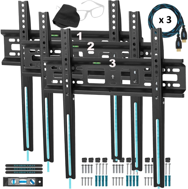 Main image of Fixed TV Mount (3-Pack) for Most 26-60 Inch TVs up to 115lbs, Each with 10ft HDMI Cable, VESA 400x400mm, Flat Screen TV Wall Mount Bracket, Fits 16" Studs, Quick Release Lock, Low 1" Profile