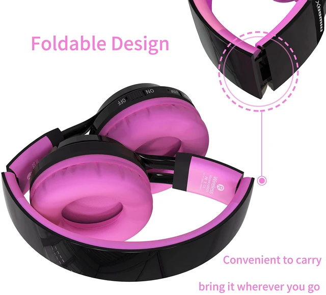 Alt view image 3 of 6 - Bluetooth Headphones for Kids, AB005 Wireless Kids Headphones V5.3 with Microphone Foldable Headset with LED Light and TF Card FM Radio Compatible for Tablet PC TV (Black&Pink)
