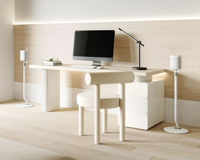 Alt view image 3 of 7 - Universal Speaker Stand Pair, with Height Adjustable, White,1 Pair Satellite & Small Bookshelf Speakers, Modern Design, Up to 11lb Each, Extend 27.5 to 39.3 for Multi-Audio, Master Series