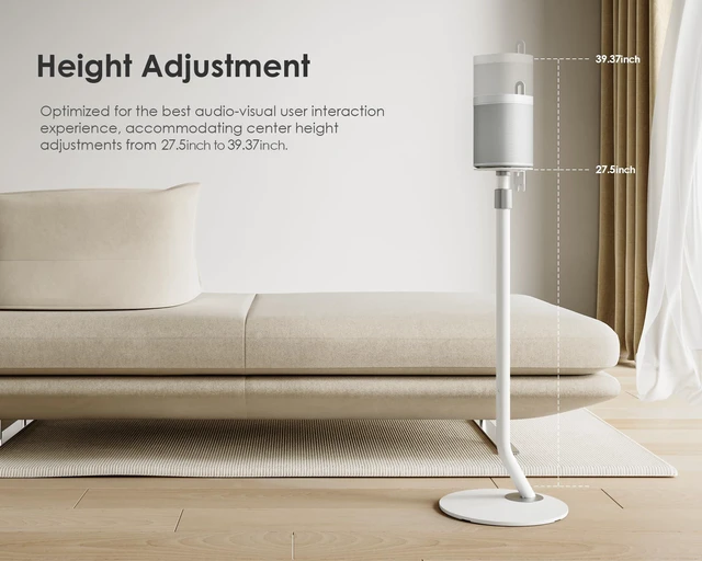 Alt view image 5 of 7 - Universal Speaker Stand Pair, with Height Adjustable, White,1 Pair Satellite & Small Bookshelf Speakers, Modern Design, Up to 11lb Each, Extend 27.5 to 39.3 for Multi-Audio, Master Series