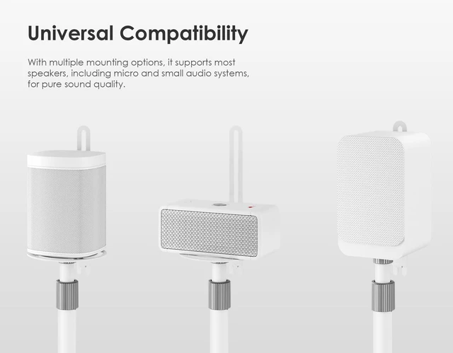Alt view image 6 of 7 - Universal Speaker Stand Pair, with Height Adjustable, White,1 Pair Satellite & Small Bookshelf Speakers, Modern Design, Up to 11lb Each, Extend 27.5 to 39.3 for Multi-Audio, Master Series