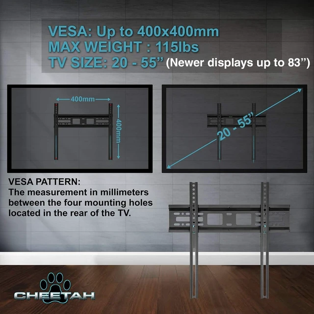 Alt view image 7 of 7 - Fixed TV Mount (3-Pack) for Most 26-60 Inch TVs up to 115lbs, Each with 10ft HDMI Cable, VESA 400x400mm, Flat Screen TV Wall Mount Bracket, Fits 16" Studs, Quick Release Lock, Low 1" Profile