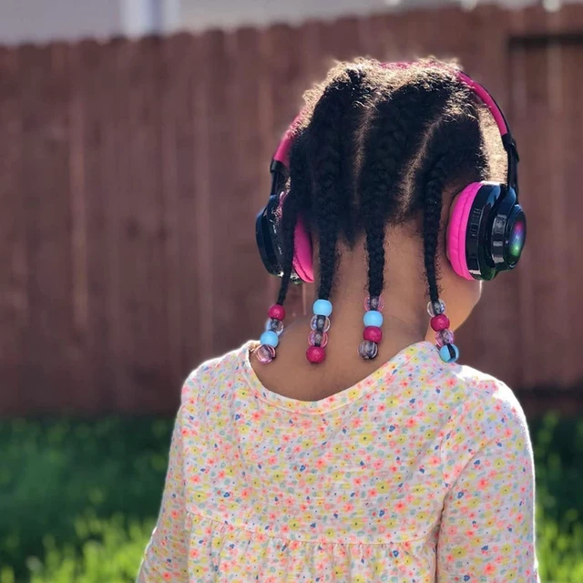 Alt view image 6 of 6 - Bluetooth Headphones for Kids, AB005 Wireless Kids Headphones V5.3 with Microphone Foldable Headset with LED Light and TF Card FM Radio Compatible for Tablet PC TV (Black&Pink)