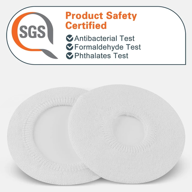 Alt view image 2 of 6 - 2 Pairs Knit Headphones Ear Covers - Product Safety Certified - Washable & Stretchable Sanitary Earcup Protectors for On-Ear Headsets, Sweat Pads for Gym, Meeting (Size S/White)
