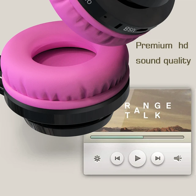 Alt view image 5 of 6 - Bluetooth Headphones for Kids, AB005 Wireless Kids Headphones V5.3 with Microphone Foldable Headset with LED Light and TF Card FM Radio Compatible for Tablet PC TV (Black&Pink)