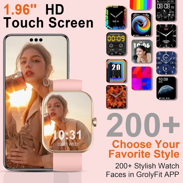 Alt view image 2 of 6 - Smart Watch(Answer/Make Calls), 1.96" HD Smartwatches for Women, Activity Tracker with Heart Rate Sleep Monitor, Pedometer, 100+ Sport Modes, IP68 Waterproof, Fitness Smart Watches for Android iOS