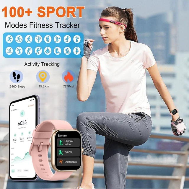 Alt view image 3 of 6 - Smart Watch(Answer/Make Calls), 1.96" HD Smartwatches for Women, Activity Tracker with Heart Rate Sleep Monitor, Pedometer, 100+ Sport Modes, IP68 Waterproof, Fitness Smart Watches for Android iOS