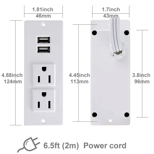 Alt view image 3 of 6 - Recessed Power Strip with USB Mountable Power Strip with USB 2 Power Outlets 2 USB Hub Built in Desk Table Coneference Sofa Cabinet Drawer
