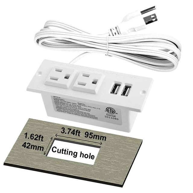 Alt view image 4 of 6 - Recessed Power Strip with USB Mountable Power Strip with USB 2 Power Outlets 2 USB Hub Built in Desk Table Coneference Sofa Cabinet Drawer