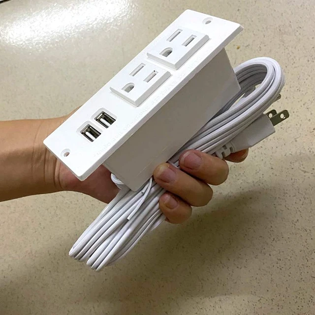 Alt view image 5 of 6 - Recessed Power Strip with USB Mountable Power Strip with USB 2 Power Outlets 2 USB Hub Built in Desk Table Coneference Sofa Cabinet Drawer