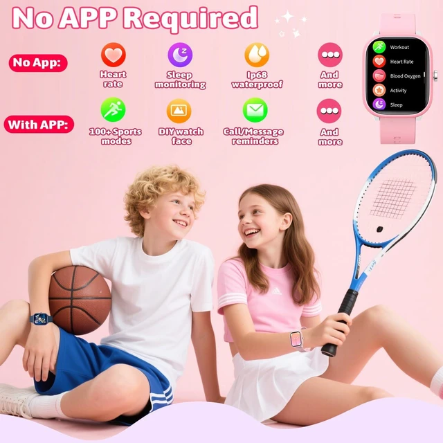 Alt view image 2 of 7 - Smart Watch for Kids Girls Boys No APP/Phone Needed, 1.8" IP68 Waterproof Sport Kids Watch Pedometer, Heart Rate, Sleep Monitor, Step Counter, 12 Puzzle Games for Girls Boys Teens 6-16