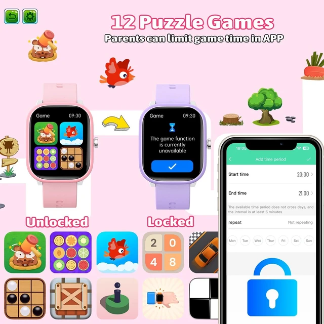 Alt view image 7 of 7 - Smart Watch for Kids Girls Boys No APP/Phone Needed, 1.8" IP68 Waterproof Sport Kids Watch Pedometer, Heart Rate, Sleep Monitor, Step Counter, 12 Puzzle Games for Girls Boys Teens 6-16