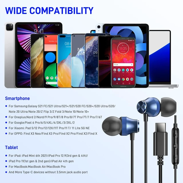 Alt view image 6 of 7 - USB C Wired Earbuds Headphones with Mic for Google Pixel 11 10 10a 9 9a 8 7 USBC Corded Type C Earphones for Samsung/Galaxy S26 S25 S24 Ultra S23 S22 S21 S20 for iPhone Duo 18 17 17e 16 Pro Max 16e 15