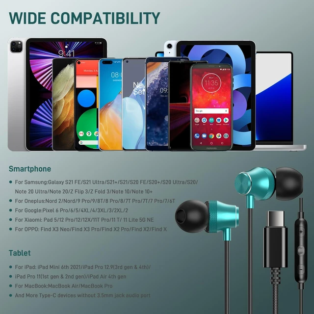 Alt view image 6 of 7 - USB C Wired Earbuds Headphones with Mic for Google Pixel 11 10 10a 9 9a 8 7 USBC Corded Type C Earphones for Samsung/Galaxy S26 S25 S24 Ultra S23 S22 S21 S20 for iPhone Duo 18 17 17e 16 Pro Max 16e 15