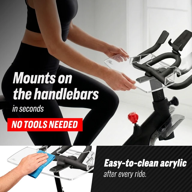 Alt view image 4 of 7 - The Tray for Schwinn IC4 & Bowflex C6 Bikes, Made in USA Premium acrylic desk tray holds laptop, tablet, phone and books; compatible with both bike models