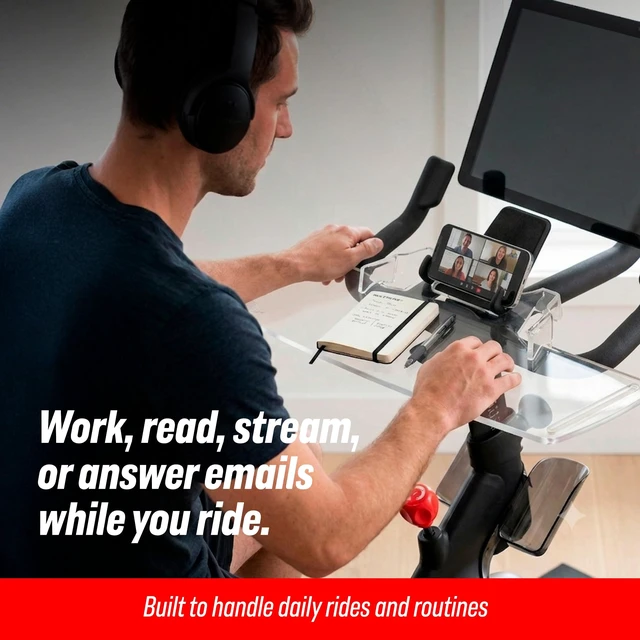 Alt view image 5 of 7 - The Tray for Schwinn IC4 & Bowflex C6 Bikes, Made in USA Premium acrylic desk tray holds laptop, tablet, phone and books; compatible with both bike models