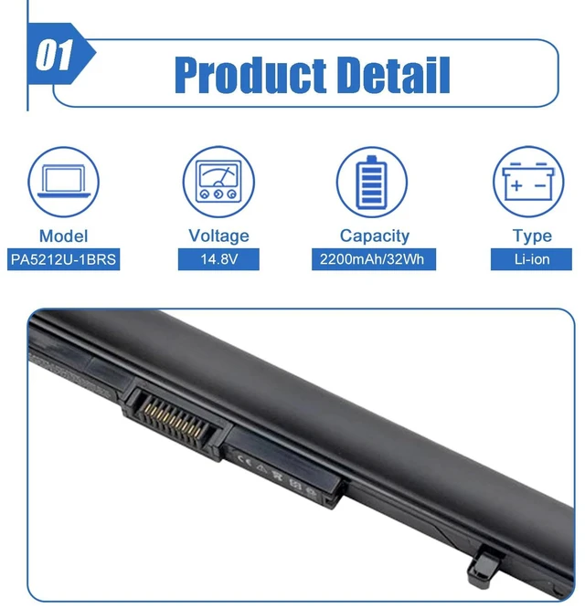 Alt view image 2 of 6 - PA5212U-1BRS PABAS283 Laptop Battery Replace for Toshiba Tecra A40 A50 C40 C50 Z50 C50-B Toshiba Satellite Pro A40 A50 R40 R50 14.8V/2200mAh/32Wh