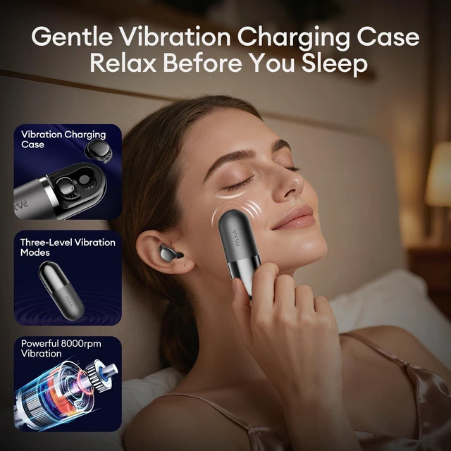 Alt view image 3 of 7 - Sleep Headphones for Side Sleepers, Sleep Invisible Earbuds with Vibration Charging Case Wireless Bluetooth 6.0, Soft Silicone Mini Earbuds for Sleeping, Snoring Noise Isolation