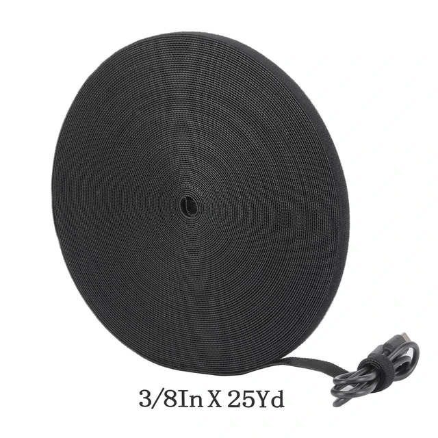 Alt view image 3 of 7 - Cable Ties Reusable Straps Cable Wire Management Roll Black Fastening Double Sided Hook and Loop Tape (3/8in 25yd)