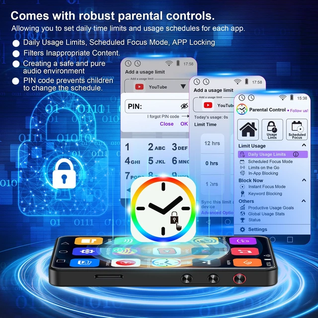 Alt view image 4 of 7 - Parental Control 144GB MP3 Player with Bluetooth and WiFi, 4" Full-Color Touch Screen MP4 Music Player with Spotify, Music,YouTube, Libby, MP4 Android Mainstream Media MP3 Player for Kids,Black