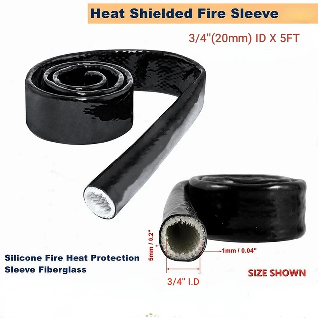 Alt view image 2 of 7 - Silicone Coated Fiberglass Fire Sleeve 3/4'' ID x 5FT Heat Shield Hose Wrap, Flame Retardant & Thermal Insulation Protection for Automotive Fuel Lines, Wires & Cables Black
