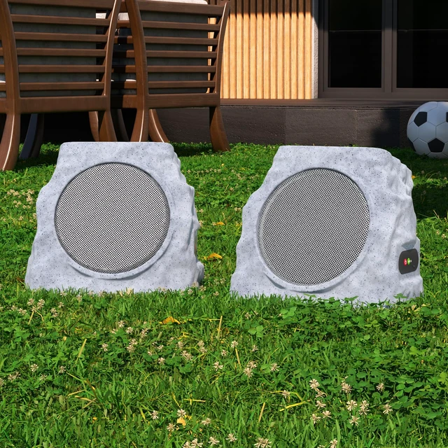 Alt view image 5 of 7 - 2 Pack Solar Rock Speakers Outdoor Waterproof Patio with Lights Color,Multi-Sync Up to 100 Speakers Pairing Solar Powered Rock Speaker Rechargeable for Pool Party Yard Outside