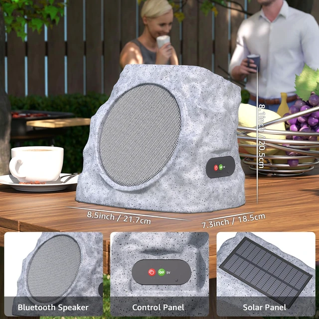 Alt view image 7 of 7 - 2 Pack Solar Rock Speakers Outdoor Waterproof Patio with Lights Color,Multi-Sync Up to 100 Speakers Pairing Solar Powered Rock Speaker Rechargeable for Pool Party Yard Outside