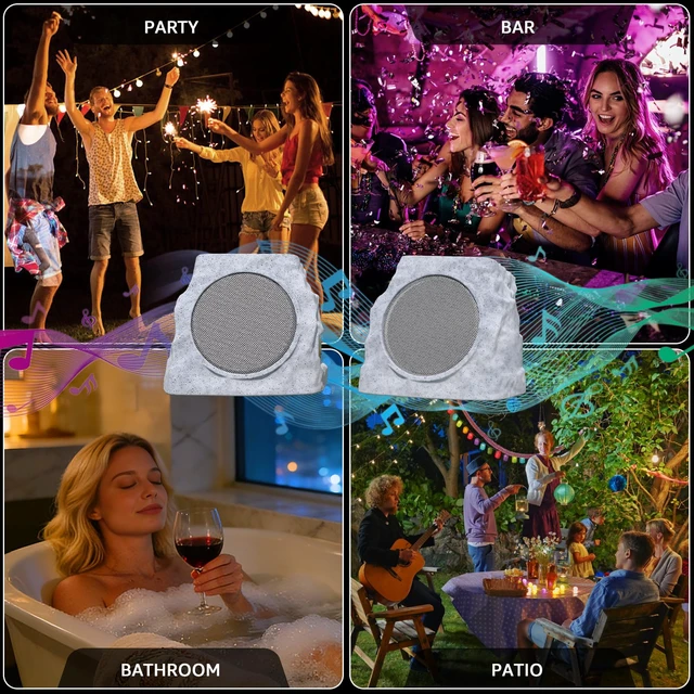 Alt view image 6 of 7 - 2 Pack Solar Rock Speakers Outdoor Waterproof Patio with Lights Color,Multi-Sync Up to 100 Speakers Pairing Solar Powered Rock Speaker Rechargeable for Pool Party Yard Outside