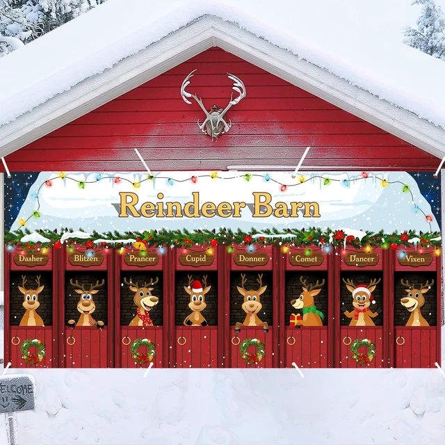 Main image of Christmas Garage Door Banner Decor, 16 x 7 ft, Reindeer Barn