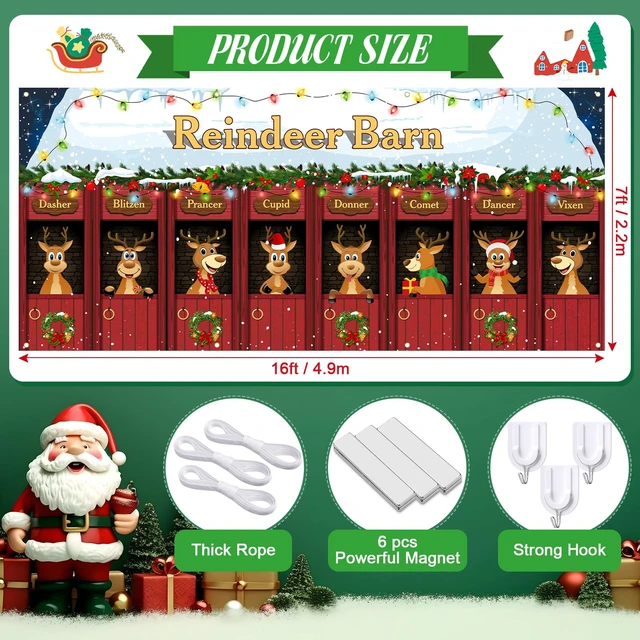 Alt view image 2 of 7 - Christmas Garage Door Banner Decor, 16 x 7 ft, Reindeer Barn