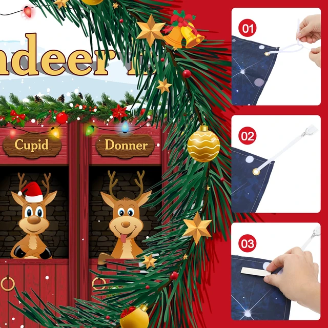 Alt view image 3 of 7 - Christmas Garage Door Banner Decor, 16 x 7 ft, Reindeer Barn