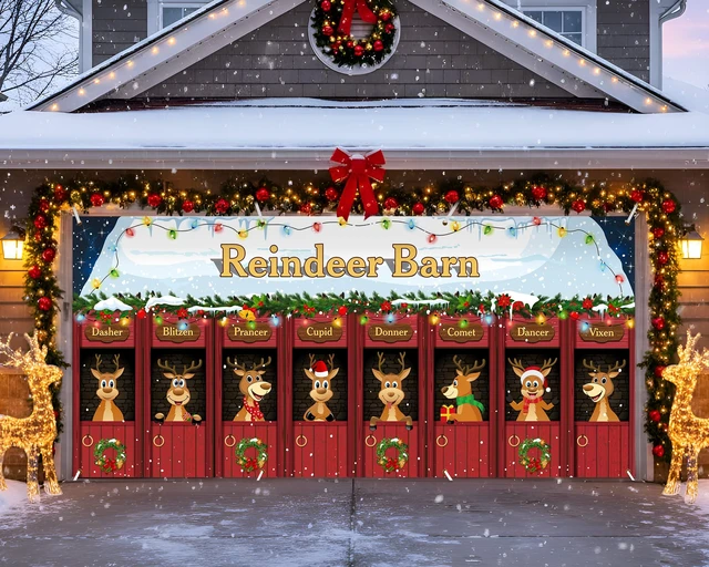 Alt view image 4 of 7 - Christmas Garage Door Banner Decor, 16 x 7 ft, Reindeer Barn