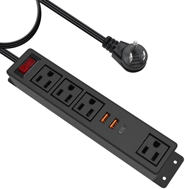 Main image of Multi Plug Outlet with USB C 20W Wall Mounted Power Strip Desk Mountable Extension Cord 4 Outlets 3 USB Ports (2 QC USB-A& 1 PD USB-C) Ports Flat Plug for Home Workshop Dorm Office