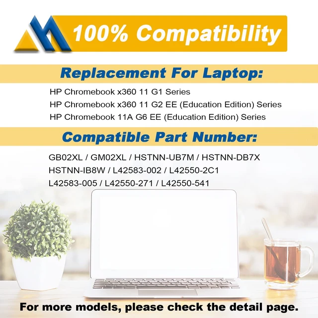 Alt view image 5 of 7 - GB02XL l42583-002 Laptop Battery Replacement for HP Chromebook X360 14A 14-DB 11 G8 G7 G1 G2 EE/Chromebook 11A G8 G5 G6 EE/Chromebook 14 G5 14-DB0051CL Series hstnn-ub7m L42583-005 L42550-271