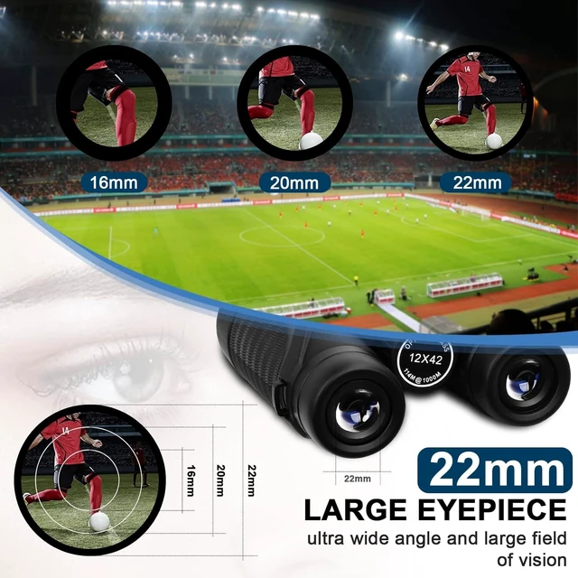 Alt view image 2 of 7 - 12x42 HD Waterproof Binoculars for Adults,Compact Binocular for Cruise Ship High Powered Binoculars BAK4 Prism FMC Lens, Binoculars for Hunting, Bird Watching, Travel Sports World Cup Games, Black