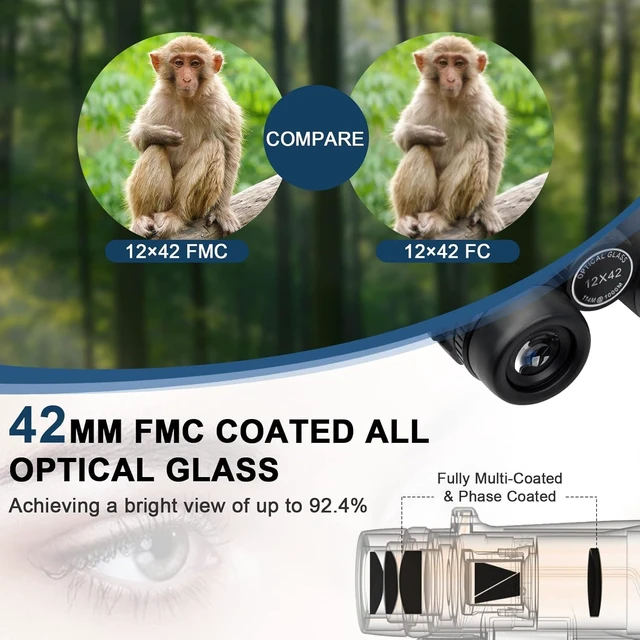 Alt view image 3 of 7 - 12x42 HD Waterproof Binoculars for Adults,Compact Binocular for Cruise Ship High Powered Binoculars BAK4 Prism FMC Lens, Binoculars for Hunting, Bird Watching, Travel Sports World Cup Games, Black