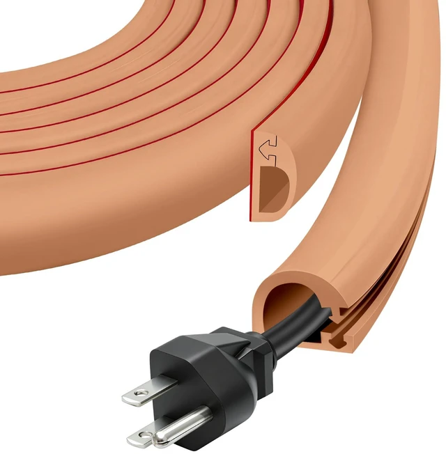 Main image of Wall Cord Hider,Self-Adhesive Side-Open Cable Raceway,Light Brown,118inch Flexible Self-Adhesive Wire Cover,With adhesive and gloves,Side-Open Cable Raceway, For Mounted TV, Home Theater&Office