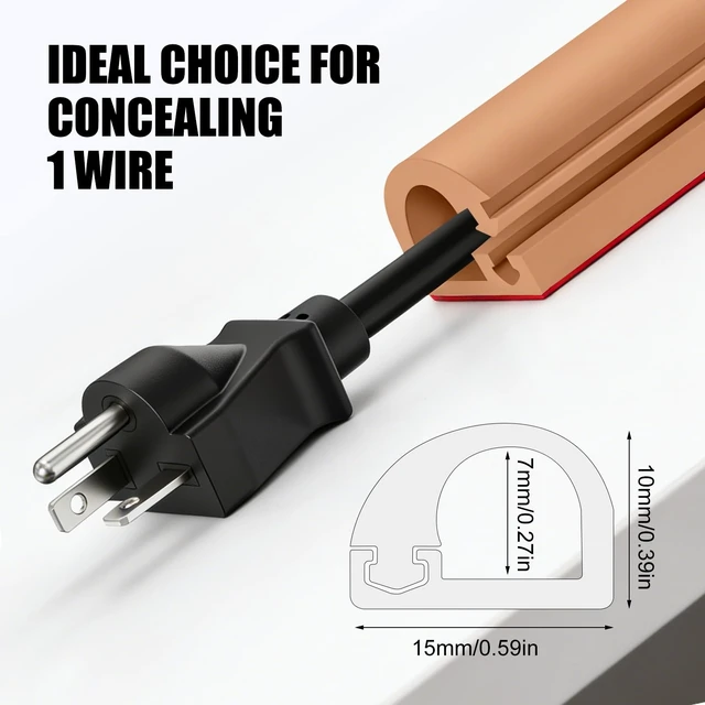 Alt view image 2 of 7 - Wall Cord Hider,Self-Adhesive Side-Open Cable Raceway,Light Brown,118inch Flexible Self-Adhesive Wire Cover,With adhesive and gloves,Side-Open Cable Raceway, For Mounted TV, Home Theater&Office