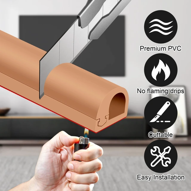 Alt view image 4 of 7 - Wall Cord Hider,Self-Adhesive Side-Open Cable Raceway,Light Brown,118inch Flexible Self-Adhesive Wire Cover,With adhesive and gloves,Side-Open Cable Raceway, For Mounted TV, Home Theater&Office